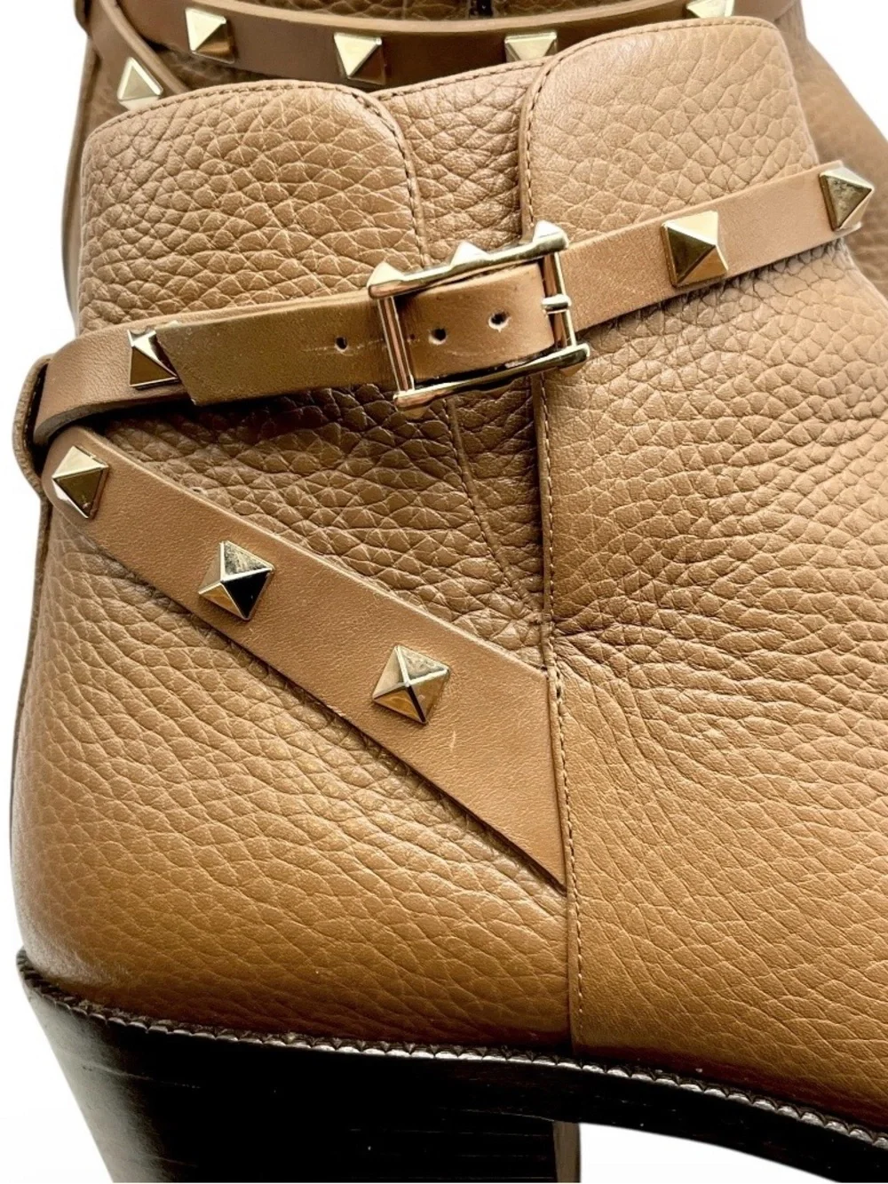 Valentino Rockstud Harness Leather Ankle Boots Poudre Tan EU 41 US 10.5